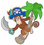 Pirate monkey with palm tree - vector illustration.