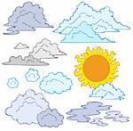 Various clouds and Sun - vector illustration.