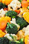 Broccoli cauliflower and carrot vegetable pieces closeup