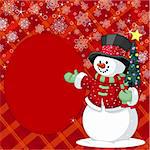 Happy snowman with Christmas tree place card