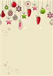 Beige background with hanging contour Christmas decorations