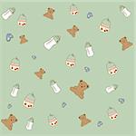 Vector background with baby toys, milk bottles.