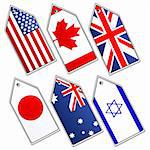 illustration of different flags on white background