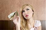 ambition retro woman lots of dollar money notes vintage office