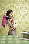 retro housewife woman duster cleaning sixties wallpaper