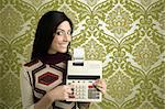 retro accountant woman calculator vintage green sixties wallpaper