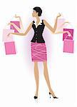 Vector illustration of a lady with shopping bags