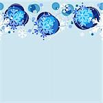 Seamless christmas pattern with blue balls and white snowflakes