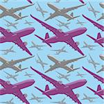 fully editable vector illustration seamless pattern of colored airliners