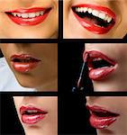 Collage made of six photos of lips