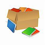 illustration of books in box on white background