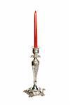 candlestick with red candle isolated on a white background