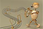 Musician wood man playing sax 3d rendered