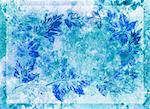 Abstract background, watercolor: leaves, painted on a paper. Blue, violet, green