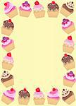 a frame of cupcakes on yellow background