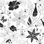 Seamless white floral pattern with vintage elements (vector)