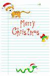 illustration of merry christmas card with wild animals on white background