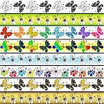 Set seamless vivid  borders with flowers and  butterflies (vector)