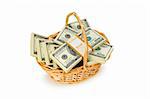 Basket full of dollars isolated on white