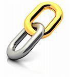 abstract 3d illustration of single chain link with golden element