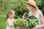 Young woman and daughter with fresh vegetable