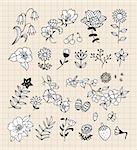 Set of black flower design elements