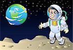Moonscape with cartoon astronaut - vector illustration.