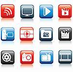 modern silhouette button icon set of photo, video and multimedia symbols
