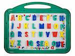 Magnetic letters on a whiteboard. Isolated on white background with clipping path.