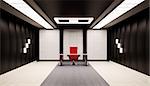 Office interior with red chair and table 3d
