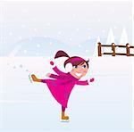 Vector illustration of little Girl training Ice figure skating.