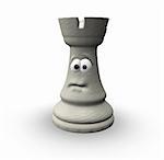 white chess rook with comic face - 3d illustration
