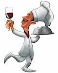 a chef with a glass of wine and a plate