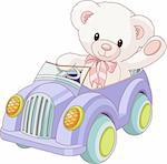 Illustration of cute Teddy Bear driving a toy car