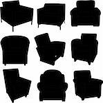 armchairs collection silhouettes - vector