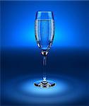 glass goblet with fresh sparkling water on blue background 3d-illustration