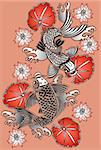 Vector illustration of Koi fishes in traditional Japanese ink style