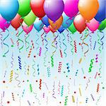 Party background with balloons, confetti and streamers