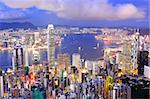 Hong Kong central district skyline and Victoria Harbour view at night