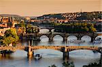 Bridges in Prague over the river Vltava at sunset