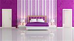Luxury purple bedroom with two white door - rendering