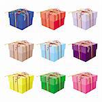 set of nine colorful vector gift boxes