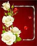 Vector white rose and pearls frame. Design element.