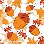 Seamless autumnal pattern with acorns. Vector illustration.