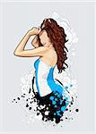 Thin sexy girl on bizarre background. Abstract vector illustration.