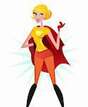 Sexy superwoman in red costume. She is strong and powerful. Vector Illustration of sexy super woman isolated on white background.