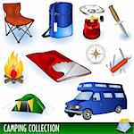 Illustration of different camp colored icons, easy to use