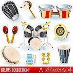 A  collection of drums musical instruments over white background
