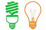 illustration of cfl and electric bulb on white background