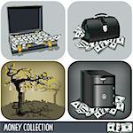 Collection of four different illustrations, money related.